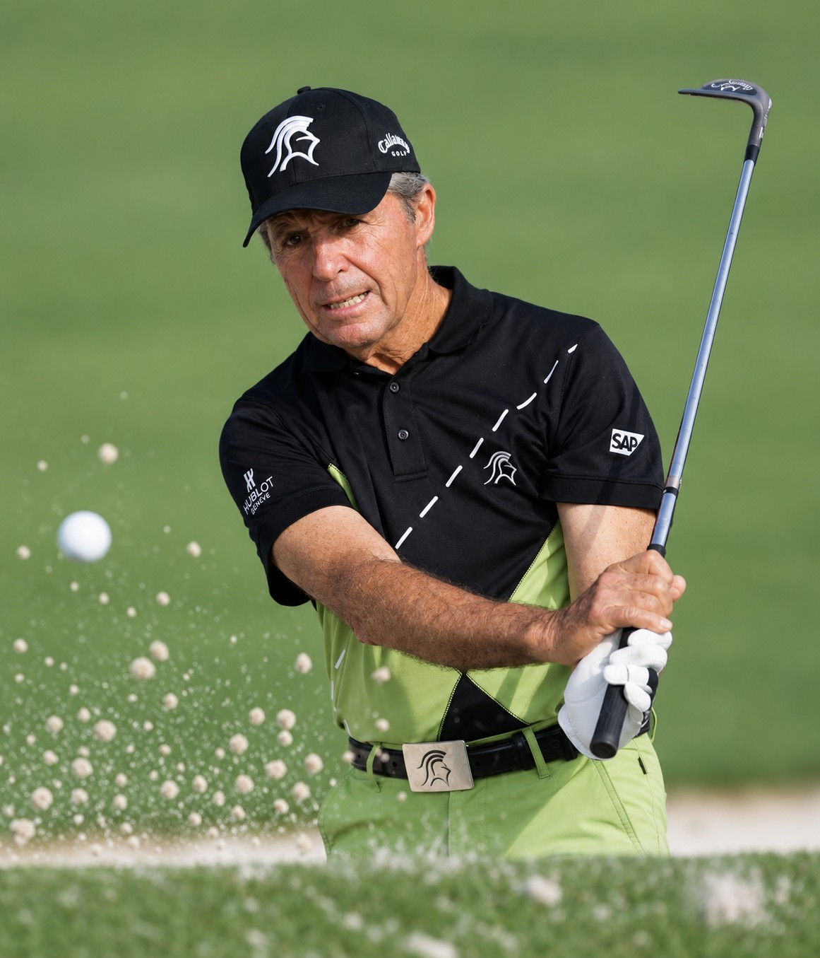 Gary Player playing a shot