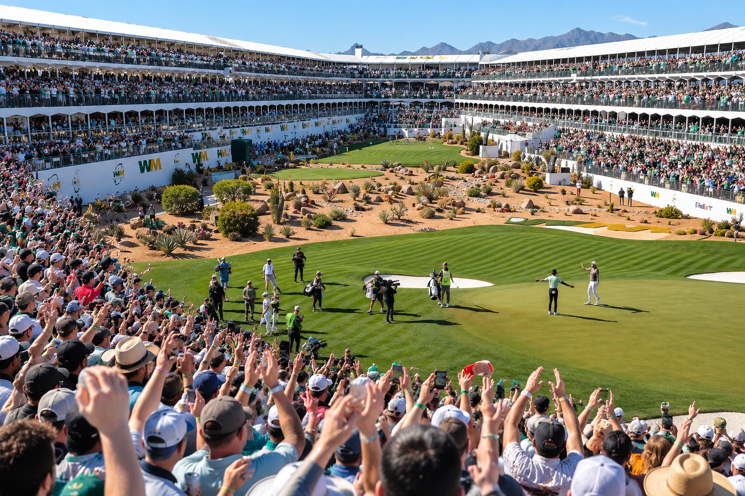 The stadium atmosphere at TPC Scottsdale’s 16th hole