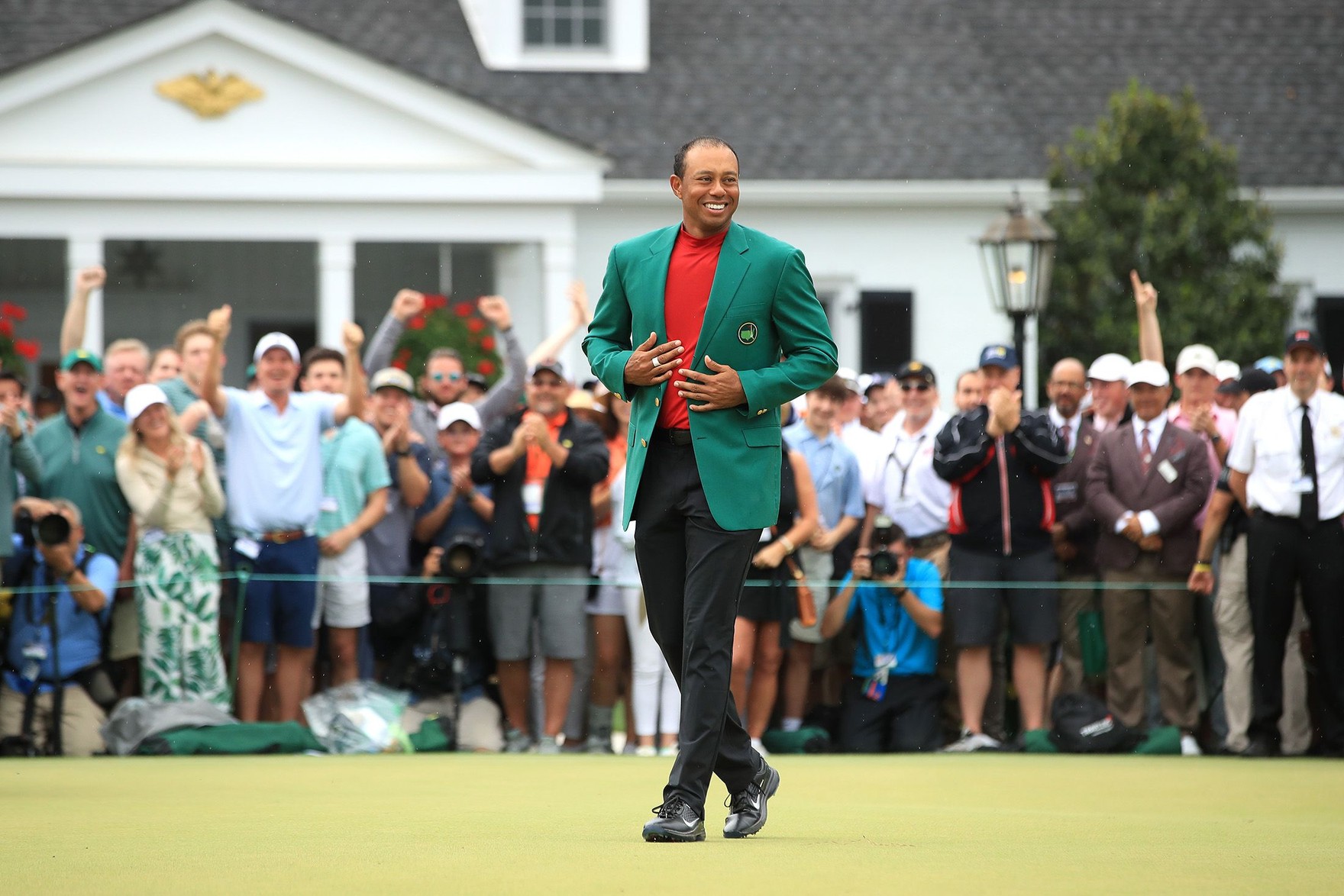 A Masters champion in his green jacket at Augusta National